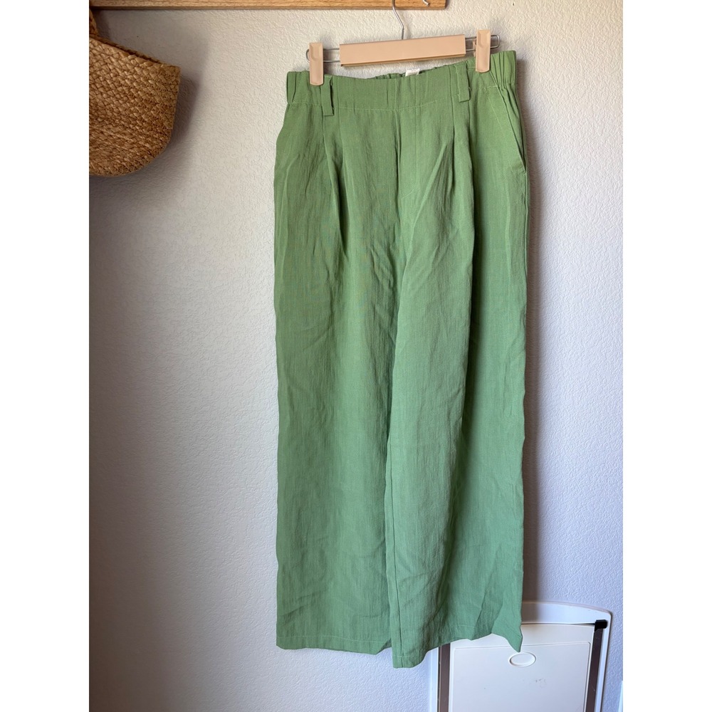 Halara Womens High Waisted Wide Leg Pleated Linen Blend Pants Green